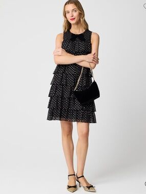 NWT Women’s J. Crew Gold Polka Dot Tiered Mini Dress, size 14